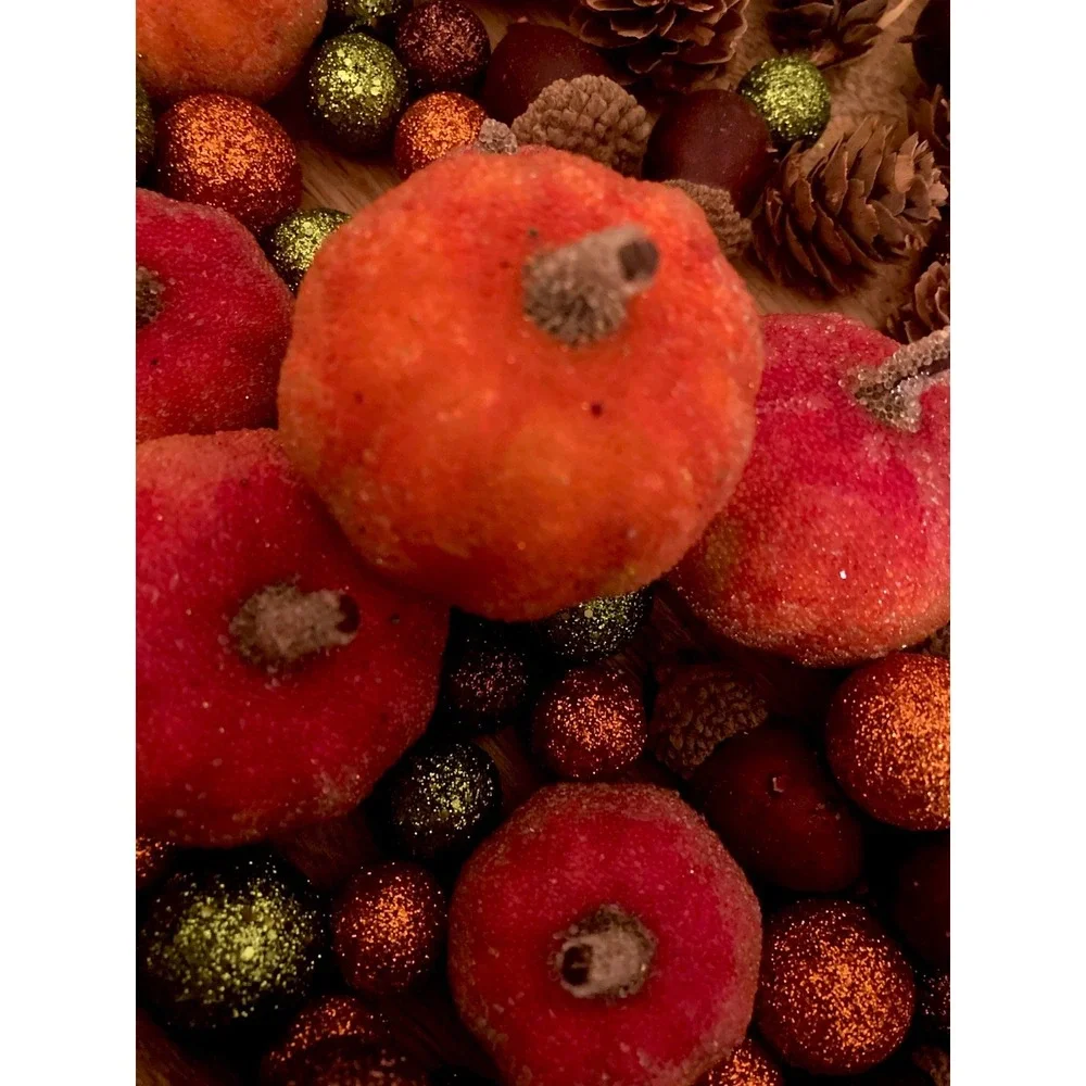 Fall Harvest Thanksgiving Lot Sparkly Balls Pumpkins Corn Real Acorns Pinecones!